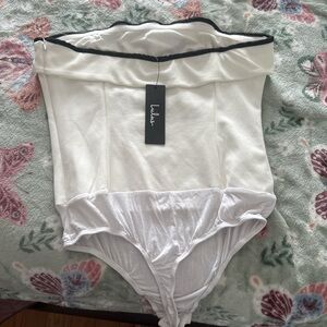 Lulu's White Strapless Top with Black Trim
